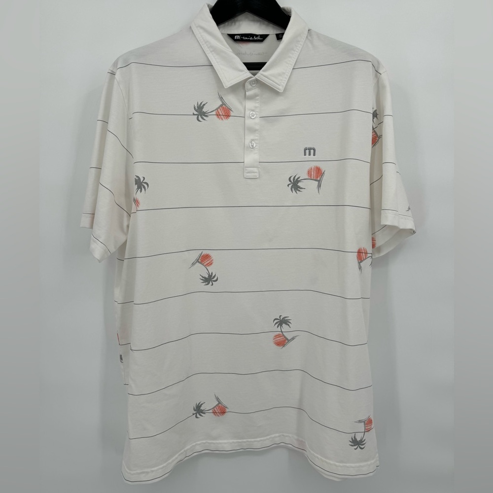 Travis Mathew Polo Shirt‎ Mens XXL White Palm Tree Lightweight Golf Outdoor